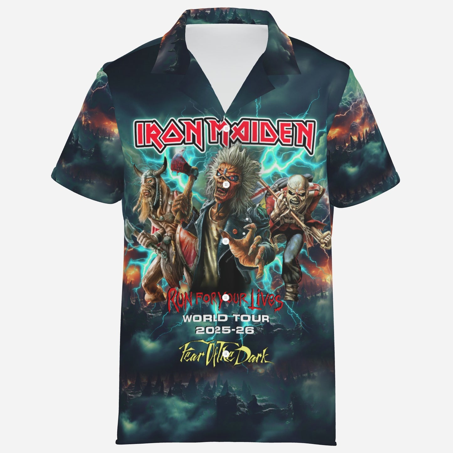 IRON MAIDEN TOUR Men's Lapel Hawaiian Shirt