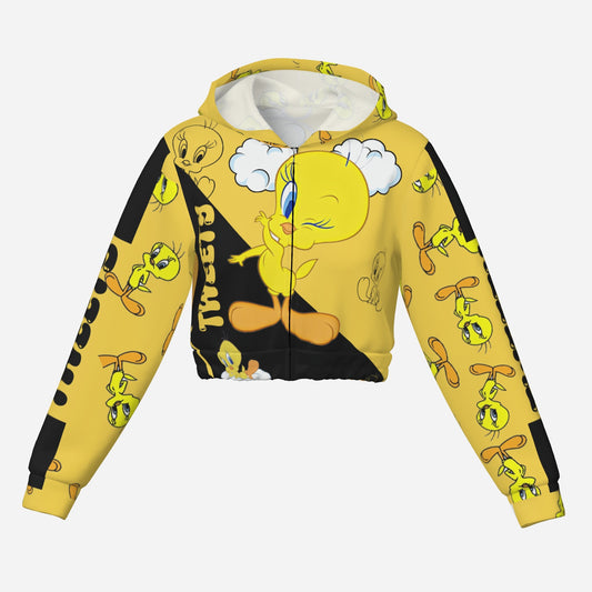 Tweety Women's Crop Hooded Jacket Tops-Air Layer 230 GSM