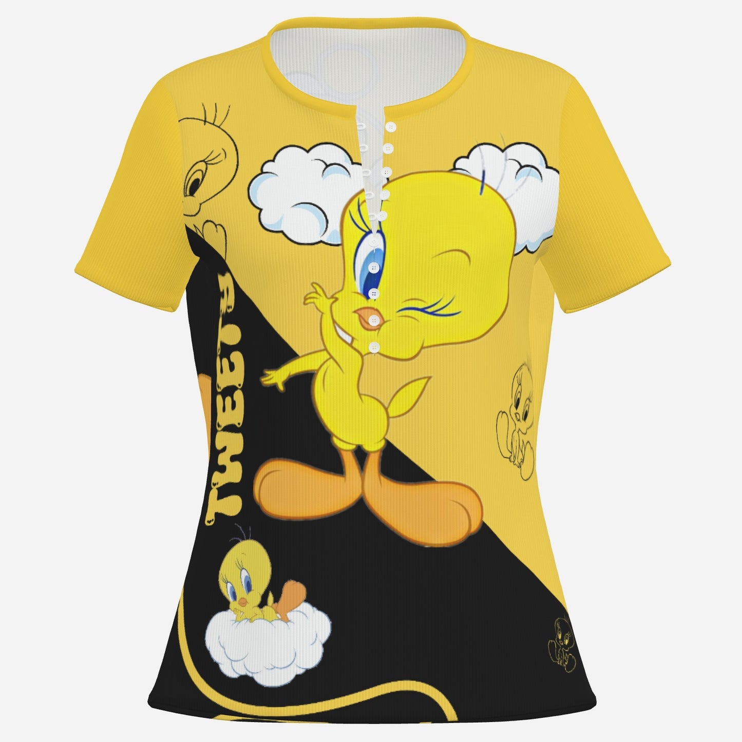 Tweety Women's Slim T-Shirt Button Closure-Imitation Cotton 170 GSM
