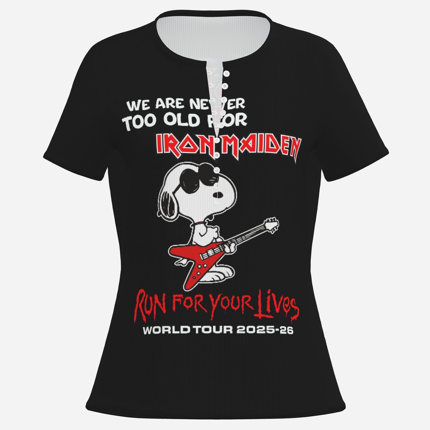 Iron Maiden Women's Slim T-Shirt Button Closure-Imitation Cotton