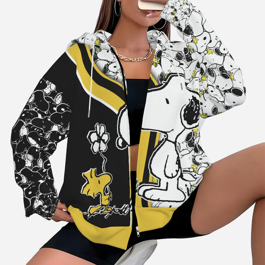 Snoopy Women's Zipper Hoodie With Pocket-Air Layer 230 GSM