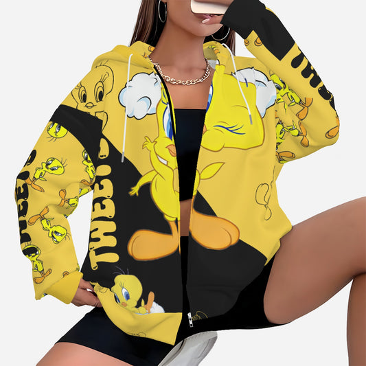 Tweety Women's Zipper Hoodie With Pocket-Air Layer 230 GSM