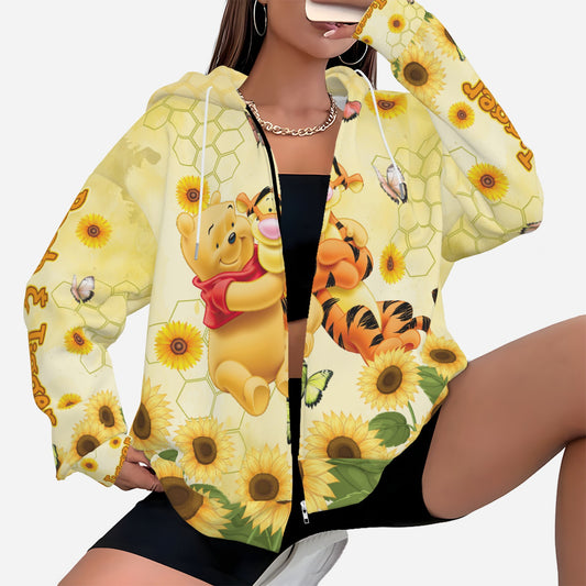 Winnie Pooh & Tiggert  Women's Zipper Hoodie With Pocket-Air Layer 230 GSM