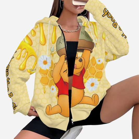Winnie Pooh Women's Zipper Hoodie With Pocket-Air Layer 230 GSM