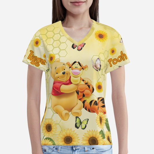 Winnie Pooh & Tigger  Women's T-Shirt Classic Fit-Imitation Cotton 170 GSM