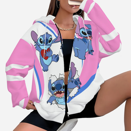 Lilo & Stitch Women's Zipper Hoodie With Pocket-Air Layer 230 GSM