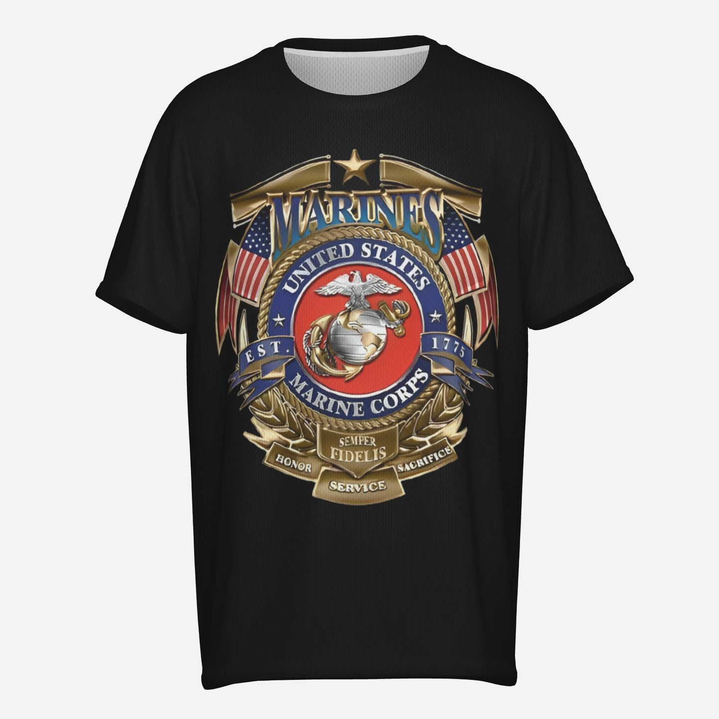 US Marine Corps Men's O Neck T-Shirt-Reinforced Neckline-Mi Tong Mesh 140 GSM