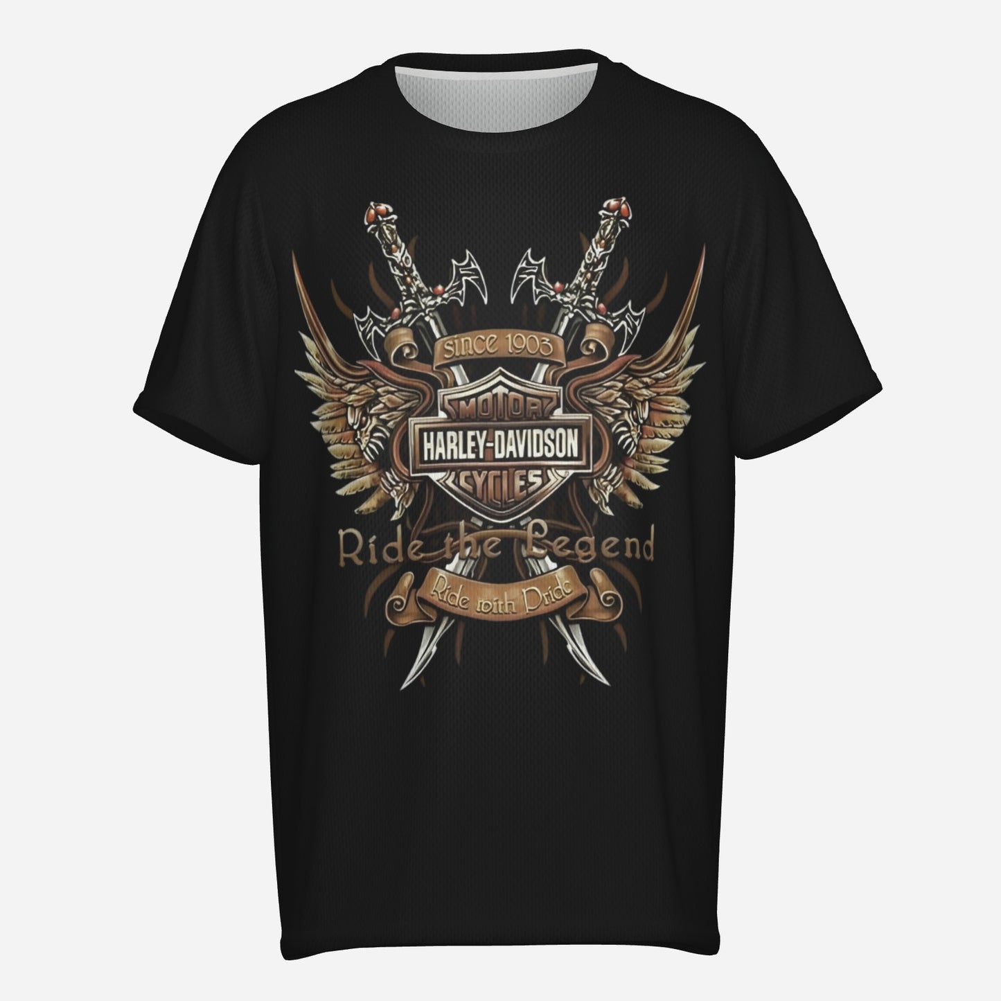 Harley Davidson Men's O Neck T-Shirt-Reinforced Neckline-Mi Tong Mesh 140 GSM