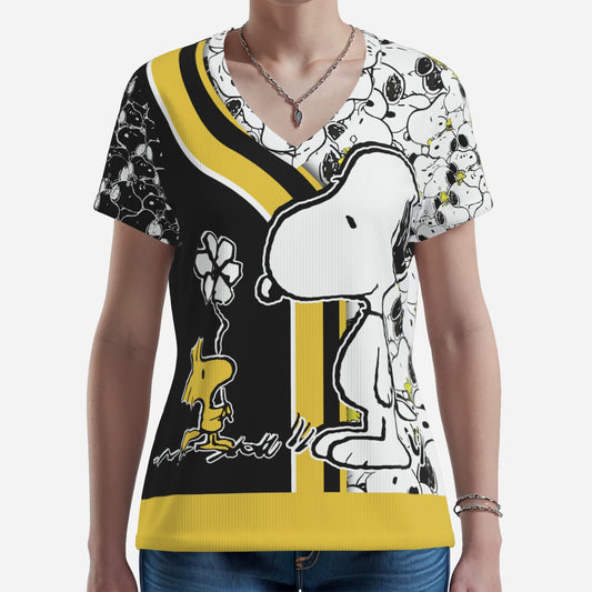 SNoopy Women's Deep V Slim T-Shirt-Imitation Cotton 170 GSM