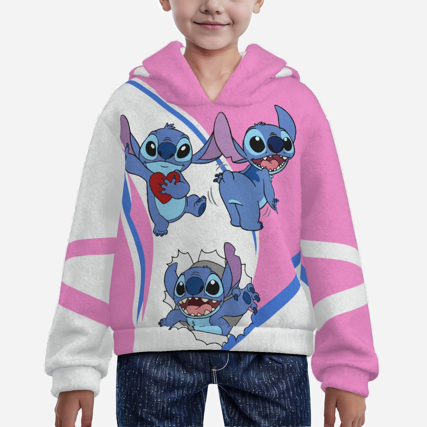 LIlo & Stitch Kids Thickened Fleece Hoodie with Fluffy Rabbit Hat & Ears