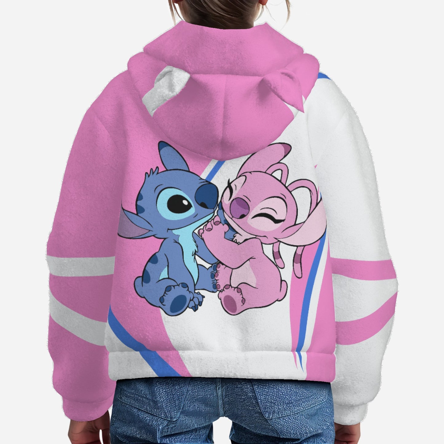 LIlo & Stitch Kids Thickened Fleece Hoodie with Fluffy Rabbit Hat & Ears