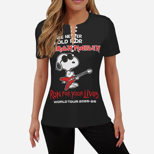 Iron Maiden  Women's Slim T-Shirt Button Closure-Imitation Cotton