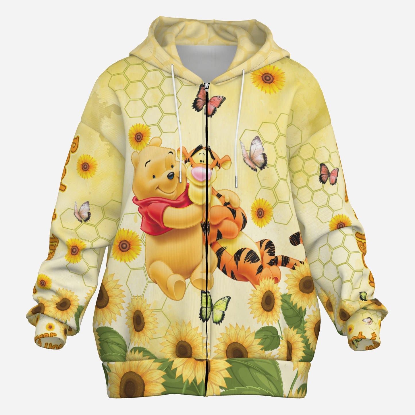 Winnie Pooh & Tiggert  Women's Zipper Hoodie With Pocket-Air Layer 230 GSM
