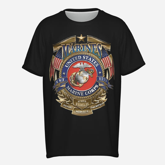 US Marine Corps Men's O Neck T-Shirt-Reinforced Neckline-Mi Tong Mesh 140 GSM