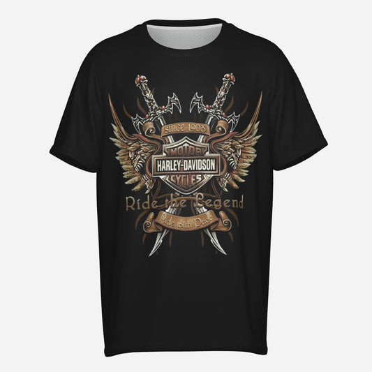 Harley Davidson Men's O Neck T-Shirt-Reinforced Neckline-Mi Tong Mesh 140 GSM